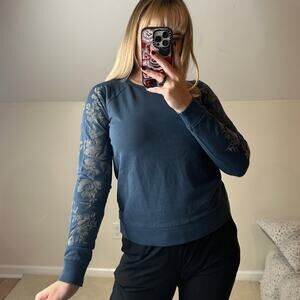 Lucky Brand: Floral Velour Dark Blue Sweatshirt